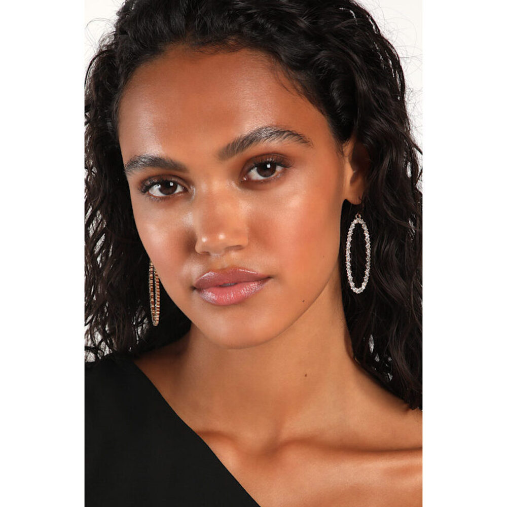 Lulus Here For The Shine Gold Rhinestone Oval Earrings